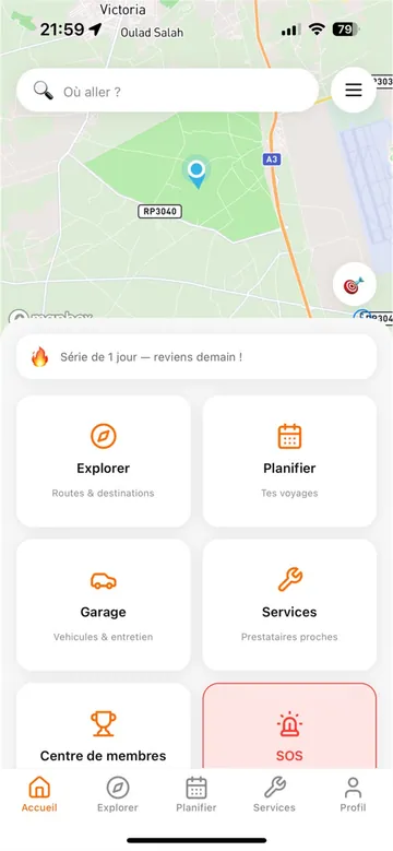 Écran Navigation de l’application KHARJA