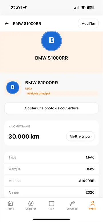 Écran Garage digital de l’application KHARJA